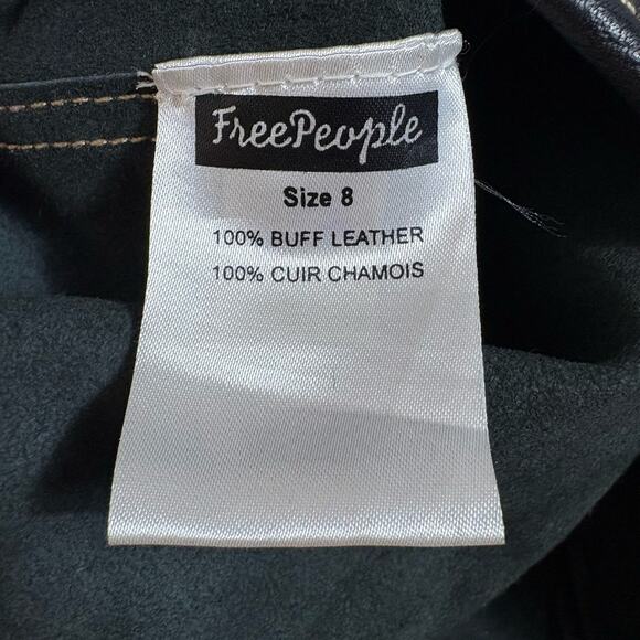 Free People Black Leather Lace Up Mini Skirt Size 8 Edgy Western Festival Rocker - Picture 8 of 9